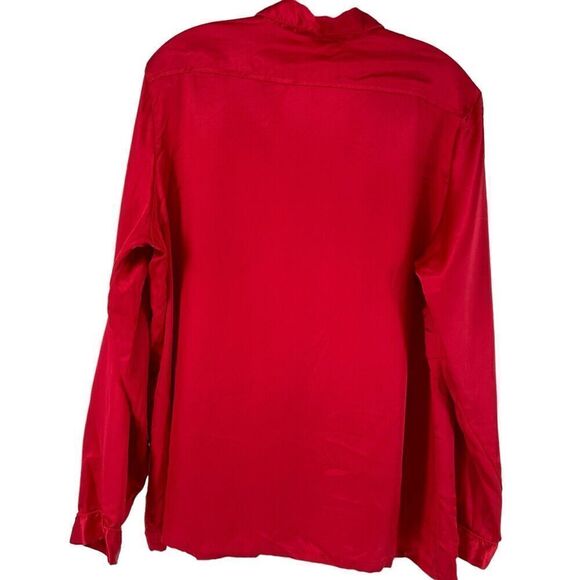 Victorias Secret Angles Pajama Top Satin Solid Red Long Sleeve Button Up Size L - Picture 3 of 13
